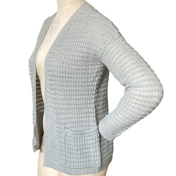 PINK ROSE S Gray Open Weave Pocket Cardigan Sweater Braid Accent 173H - Picture 4 of 8